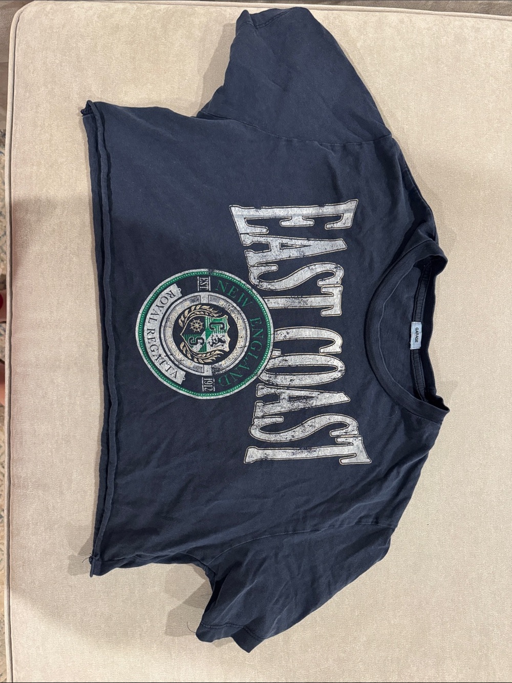 Garage Navy Crop Top with East Coast Graphic